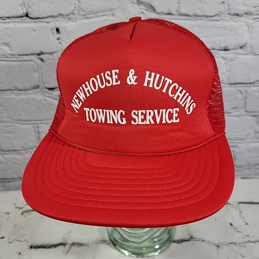 Vintage Trucker Hat Mens OSFA Red Newhouse Towing Rope Mesh Snapback Ball Cap